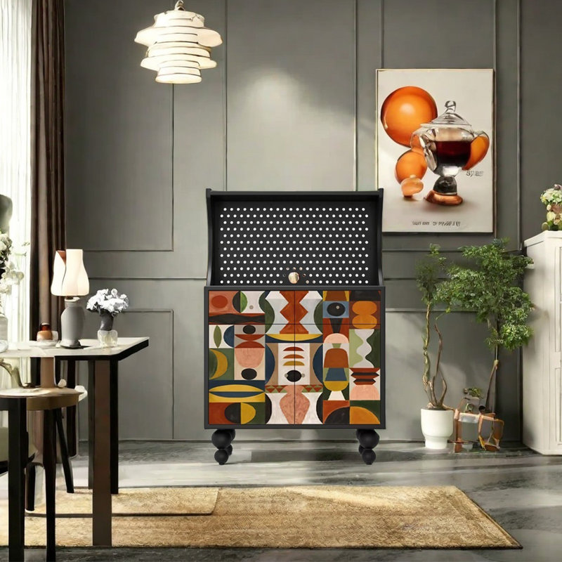 Art abstract pattern multi-purpose accent cabinet, Black