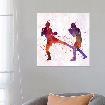 Woman Boxer Boxing Man Kickboxing Silhouette Isolated II 1 Piece Wrapped Canvas Painting