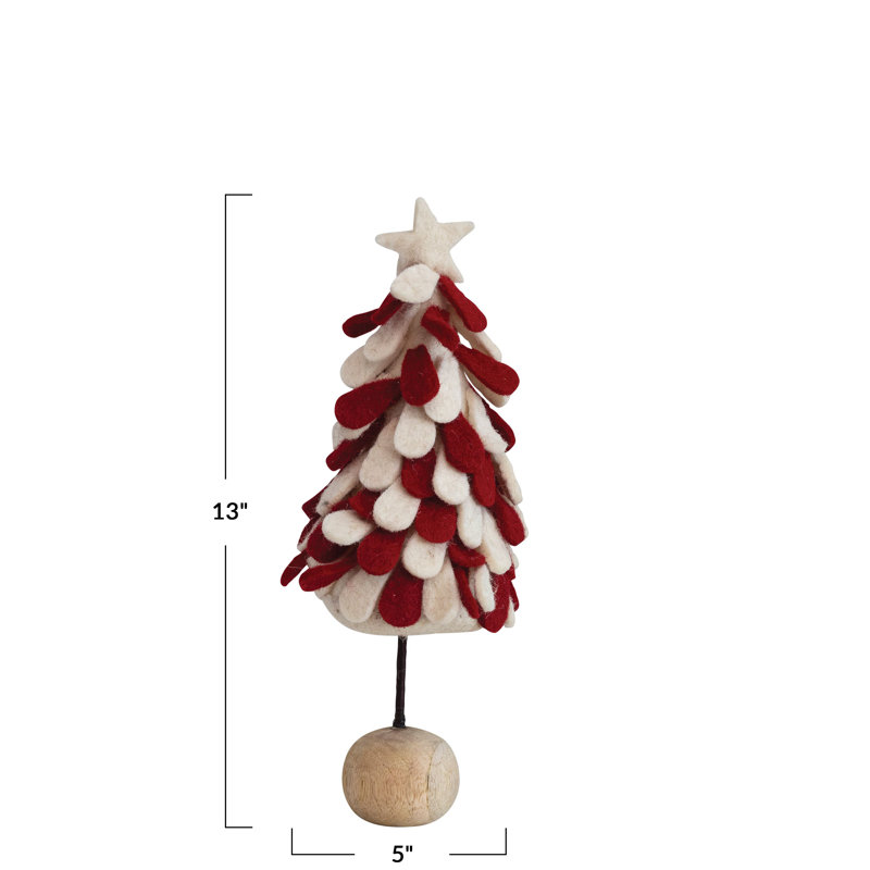 Handmade Wool Felt Tree With Star And Wood Ball Base