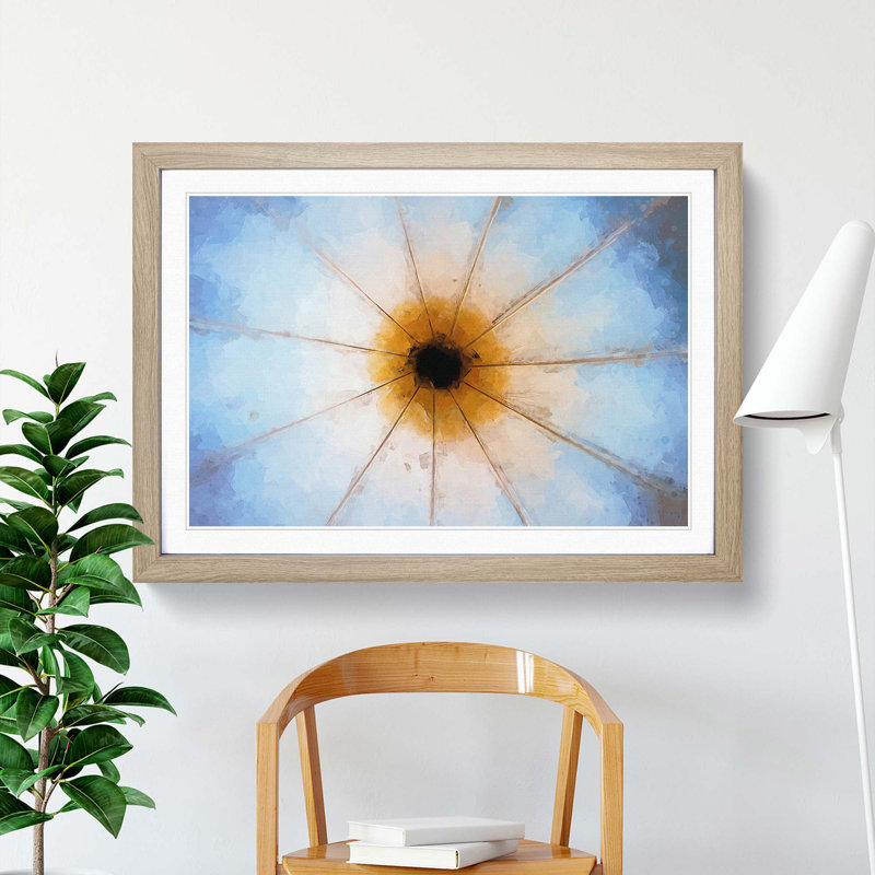 Down the Barrel in Blue and Yellow in Abstract - Picture Frame Graphic Art Print, 62cm H x 87cm W x 2cm D, Oak Framed