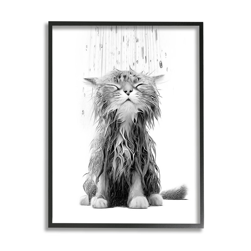 Chaton de salle de bain Splash sur bois par Annalisa Latella, H 14 po x l 11 po x P 1,5 po, Giclée encadrée noir minuit