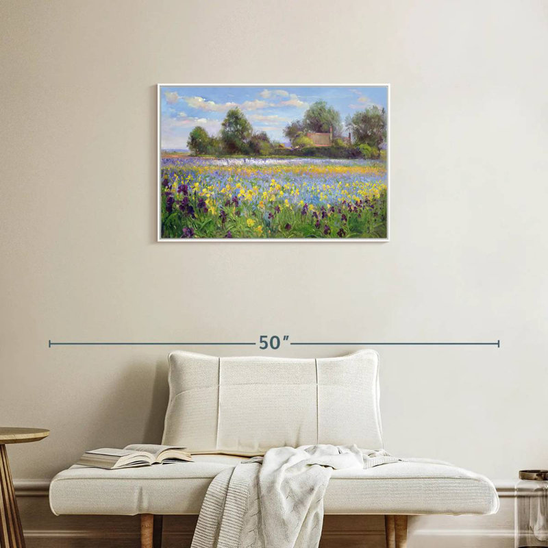 Ferme et champ d'iris, Cadre flottant blanc, 31 po x 21 po