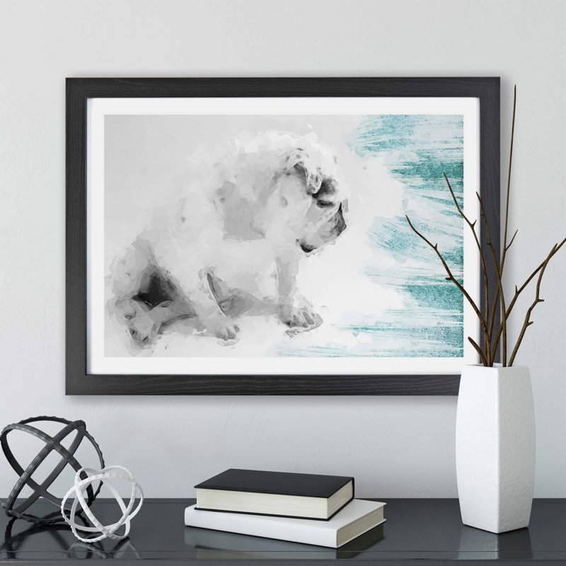 White British Bulldog Profile - Framed Print, Black, 24cm H x 33cm W x 2cm D