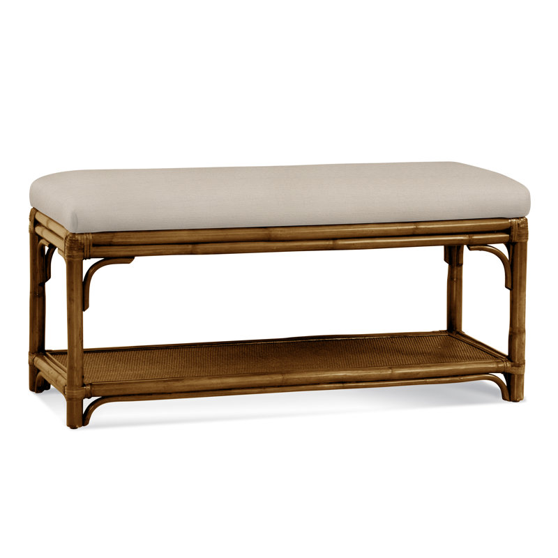 Summer Retreat Wicker Shelf Storage Bench, Havana, Ivory Crypton Performance; 0886-91