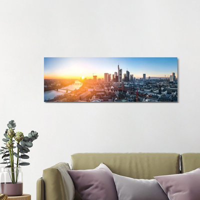 Frankfurt am Main skyline panorama at sunset 1 Piece Wrapped Canvas Panoramic Wall Art