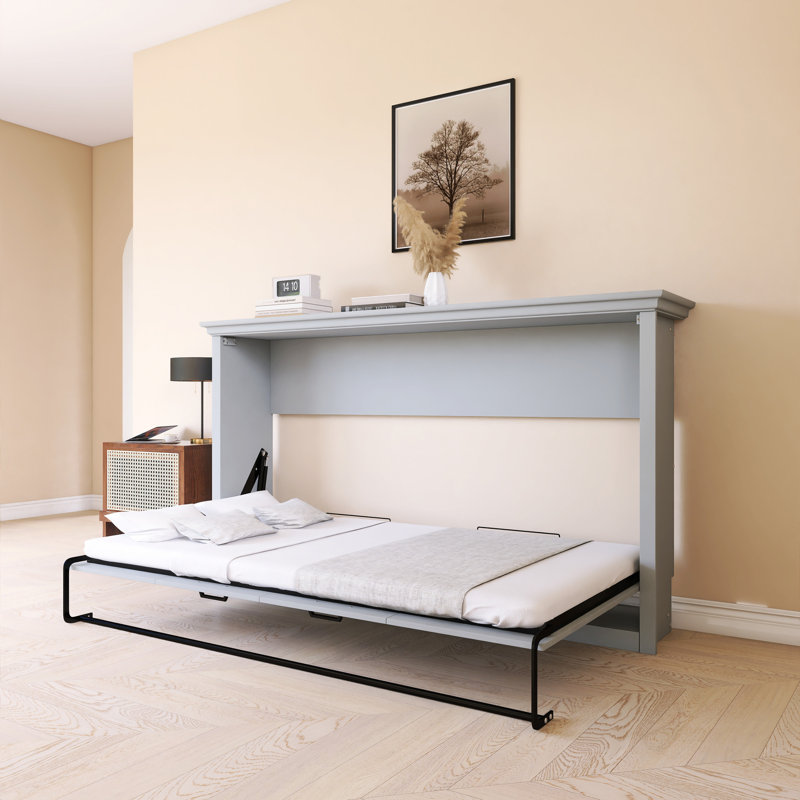Gray Wood Frame Twin Murphy Bed