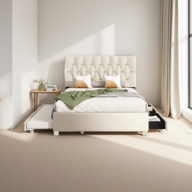 Lit gigogne pour lit Queen, Beige
