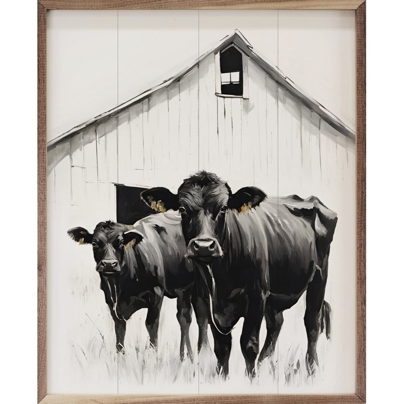 Vaches avec grange blanche, H 40 po x l 32 po x P 1 po