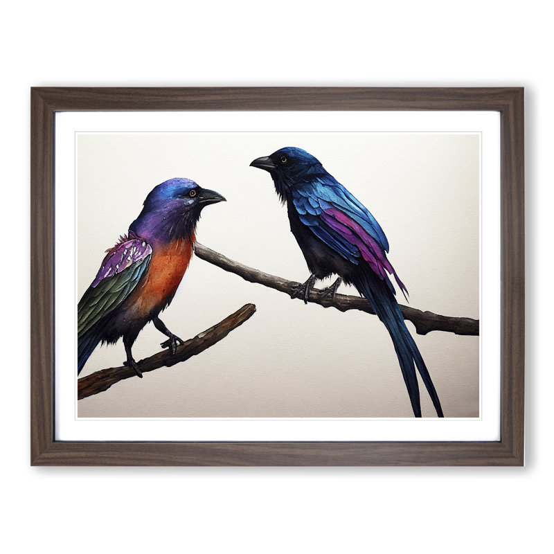 Crow Bird Watercolour Vol.3 - Framed Print, 46cm H x 64cm W x 2cm D, Walnut