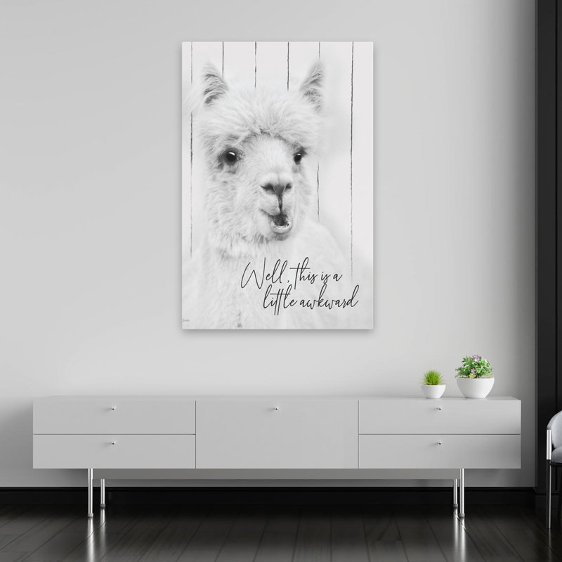 «This Is Awkward», art moderne sur fond en bois alpaga blanc, H 40 po x l 60 po