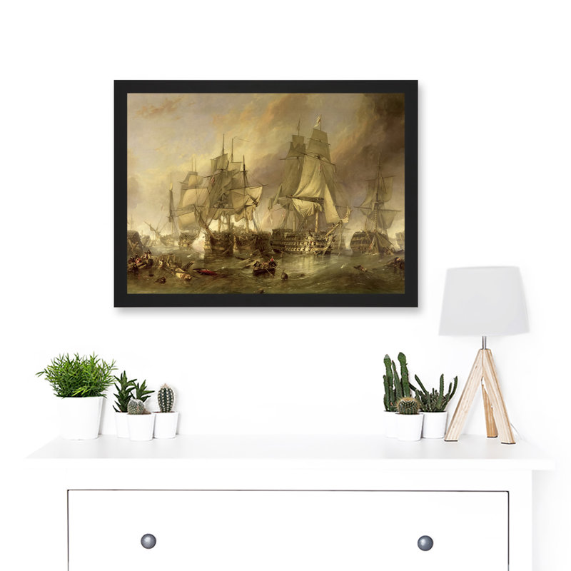 Stanfield Battle Of Trafalgar Painting Naval Battle - Single Picture Frame Print, 33cm H x 44.5cm W x 1.5cm D