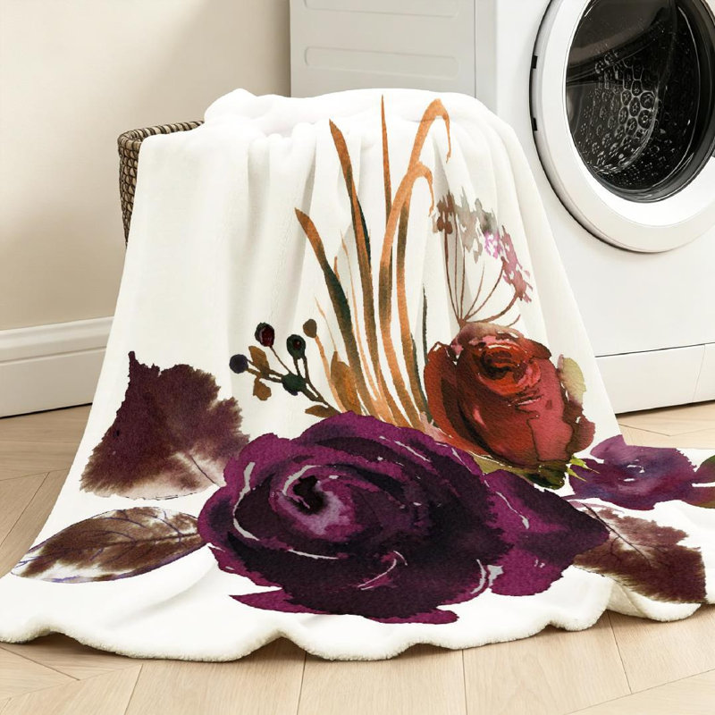 Clear Soft Flannel Fleece Throw Blanket,Watercolor Fall Floral Single-Sided Print, Jeté 30 po x 40 po