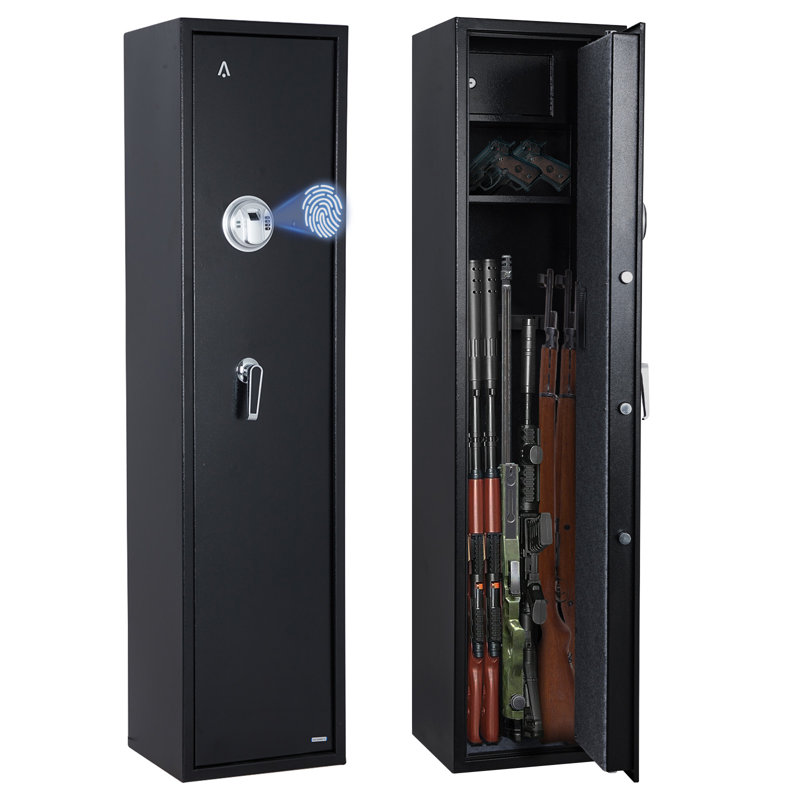 Coffre-fort Enjyam pour la maison : armoire de rangement sécurisée pour fusil et outils à main avec accès rapide par empreinte digitale, étagère amovible, mode silencieux, coffre à outils intégré, grande capacité, couleur noire.