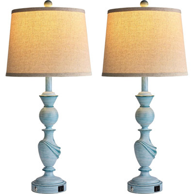 27.5"" Table Lamps For Living Room - Teal Lamps Set Of 2 Touch Lamps For Nightstand With USB C+A Ports, Modern Farmhouse Lamps For Bedroom, 2 Bulbs Inc -  Ophelia & Co., 51FB21A6743940338A57AEC24448A7EA