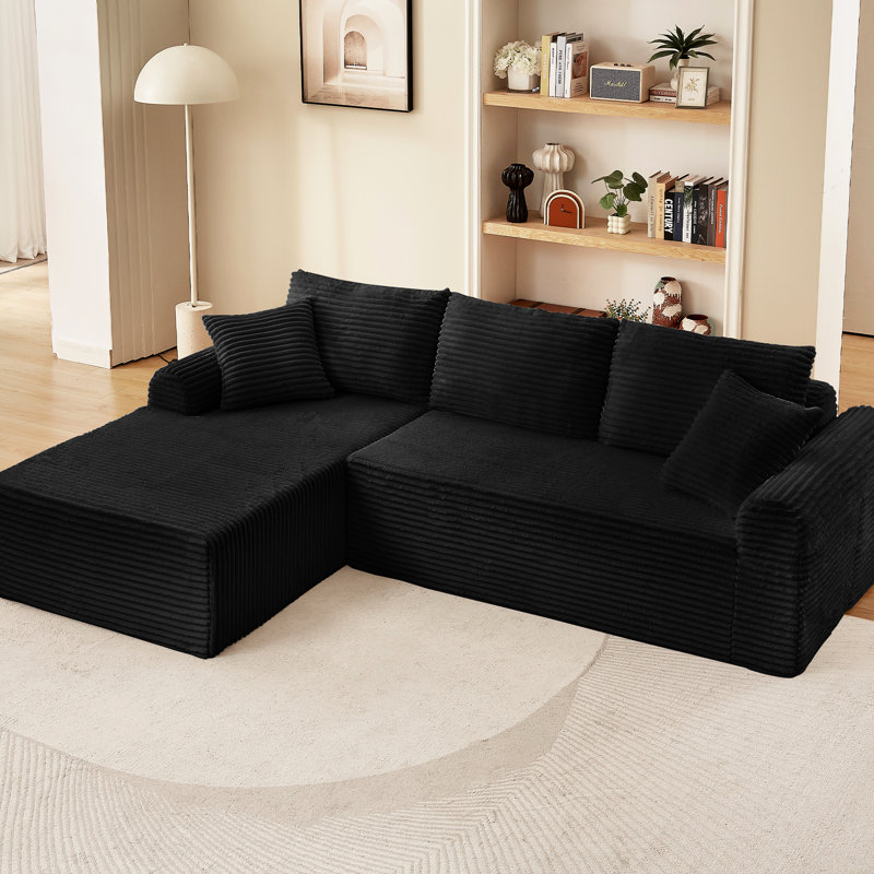 Chaise longue modulaire droite en velours côtelé modulaire, base arquée, antidérapante, 3 coussins de dossier, 2 coussins décoratifs, sièges, 103 po de profondeur, 34,6 po de hauteur avec configuration, 64 largeurs