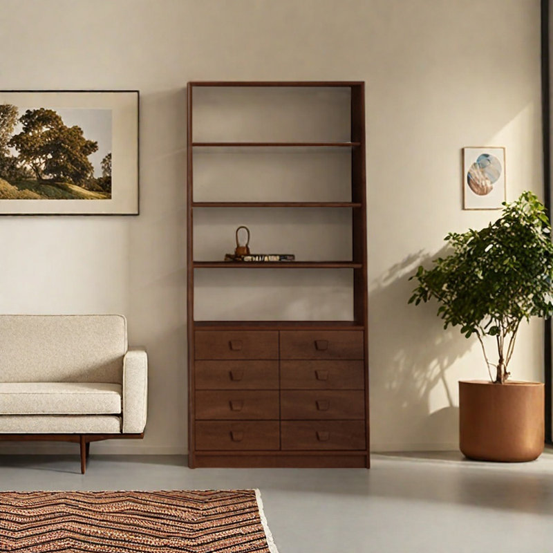 European style modern minimalist bookcase, Dark Brown