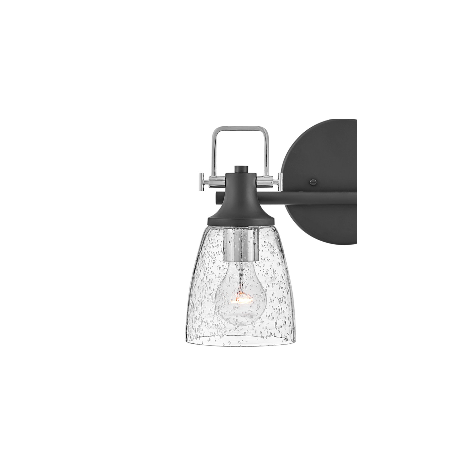 Easton Two-Light Bath Vanity Fixture w/ Clear Seedy Glass Shades, Black/Chrome