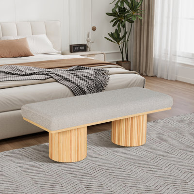 Banc rembourré de 48 po avec banc de bout de style contemporain en tissu Boucle épais pour salon de chambre à coucher