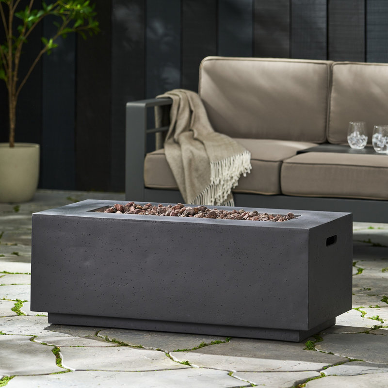 Dark Gray Lightweight Concrete Rectangular Fire Pit Table
