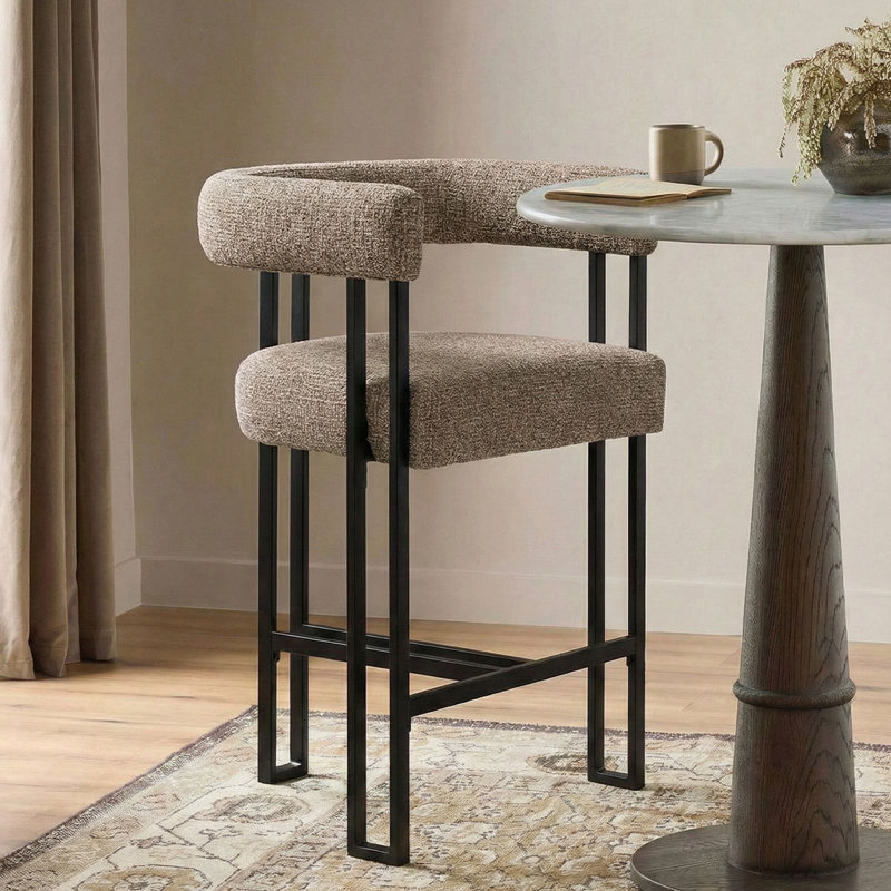 24" Upholstered Tweed Solid Back Counter Stool, Brown