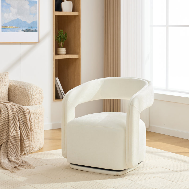 Upholstered Swivel Accent Chair With Chenille Fabric, Comfy Barrel Leisure Armchair With Open Curved Backrest, Reading Chair With 22-Inch Seat Depth And Width