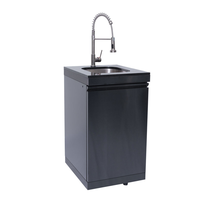 Meuble-lavabo d'extérieur en acier inoxydable 304 avec comptoir en granit noir Galaxy, Noir