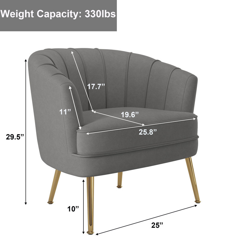 Fauteuil l 27 po Walsall, Velours gris velours