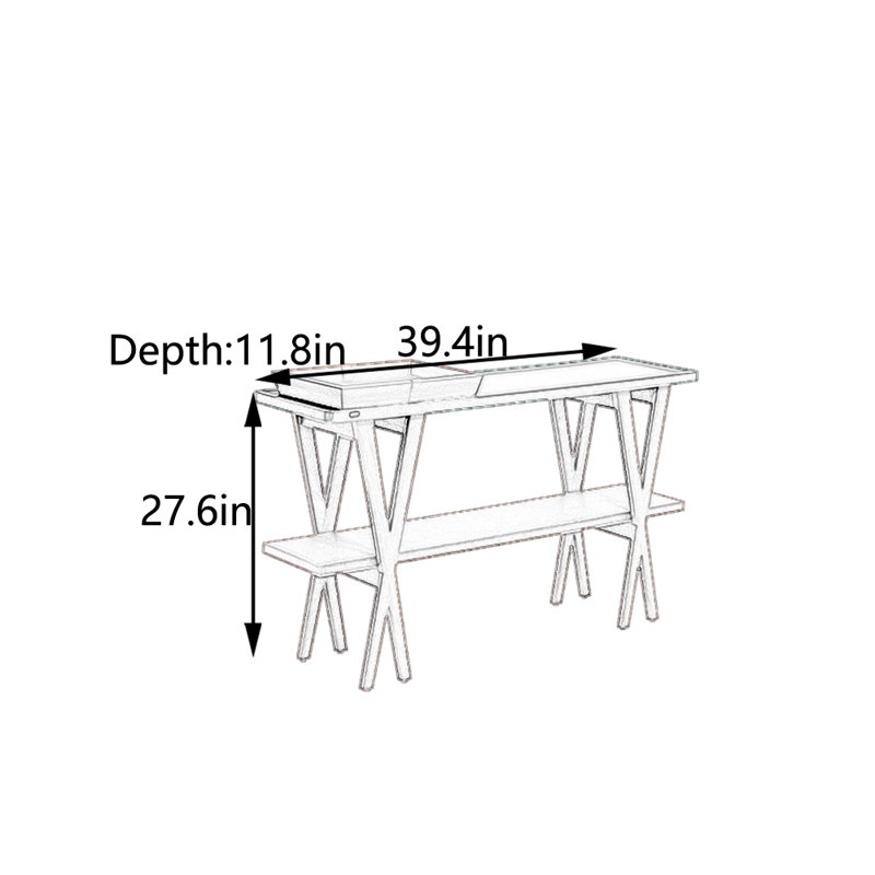 Console en frêne blanc, H 27,6 po x l 39,4 po x P 11,8 po