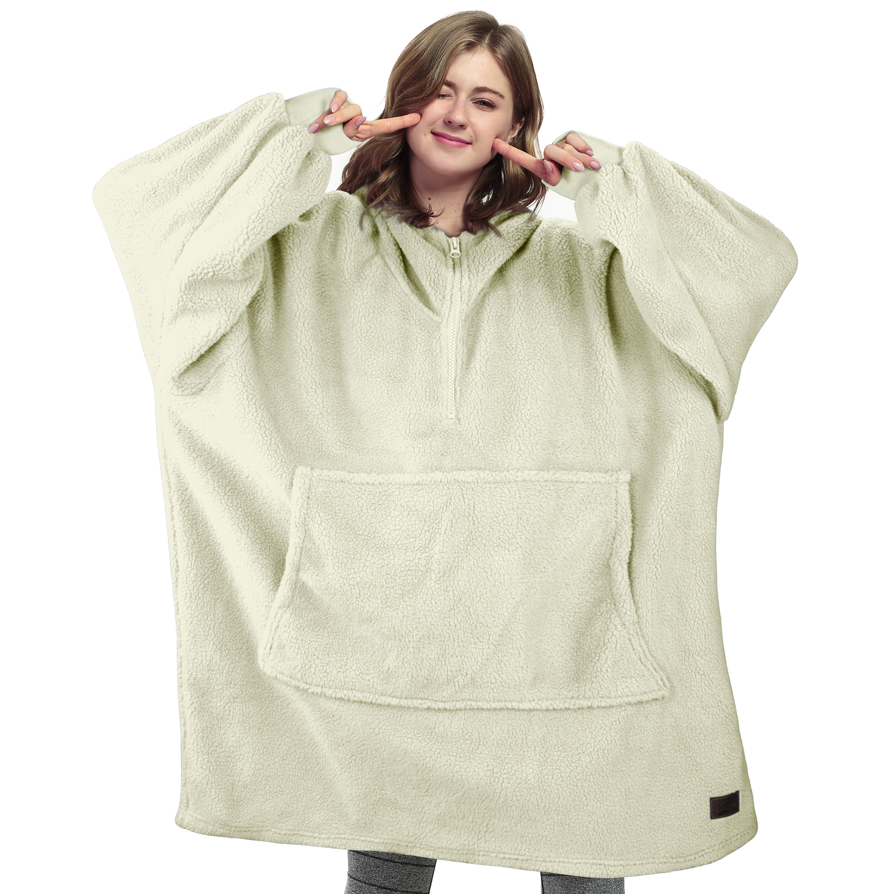Sherpa Hood Wearable Blanket for Adult Women and Men, Super Soft