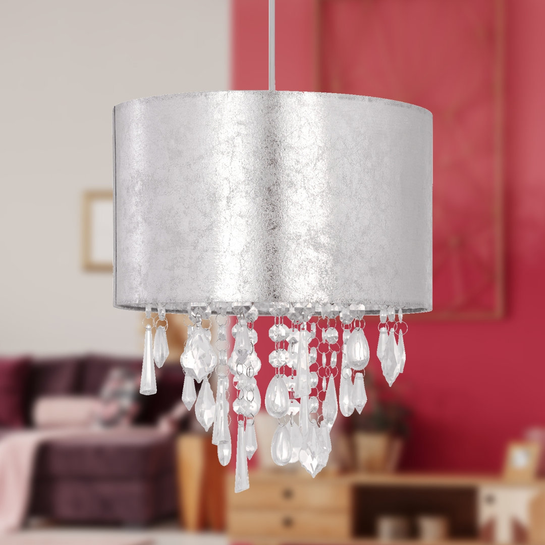 30cm H Cotton Drum Pendant Shade ( Uno ) in Silver