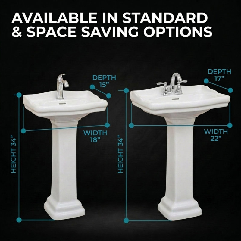 Roosevelt 27.5" Tall Vitreous China Oval Pedestal Bathroom Sink with Overflow, 35.88" H x 16.88" W x 21.885" L, 8" Centers