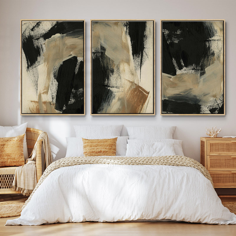 Baked Paintstrokes IV, ensemble de 3 toiles encadrées, Naturel, H 40 po x l 78 po