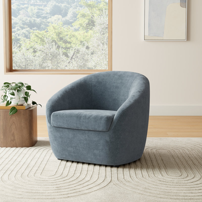 Stargazer Upholstered Barrel Chair, Blue Performance Chenille