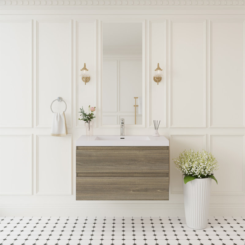 36" Floating Bathroom Vanity With Sink, 35", Gray Ash