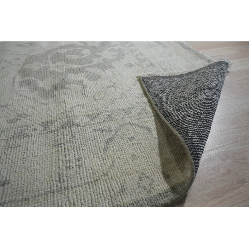 Tapis gris classique en laine noué à la main Oushak
