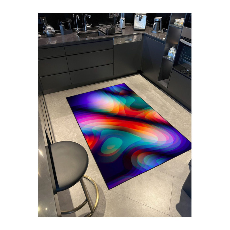Washable Digital Patterned Mixed Colored Shaped Woven Area Rug, Rectangle 3'3" x 4'11" Rug Pad Included