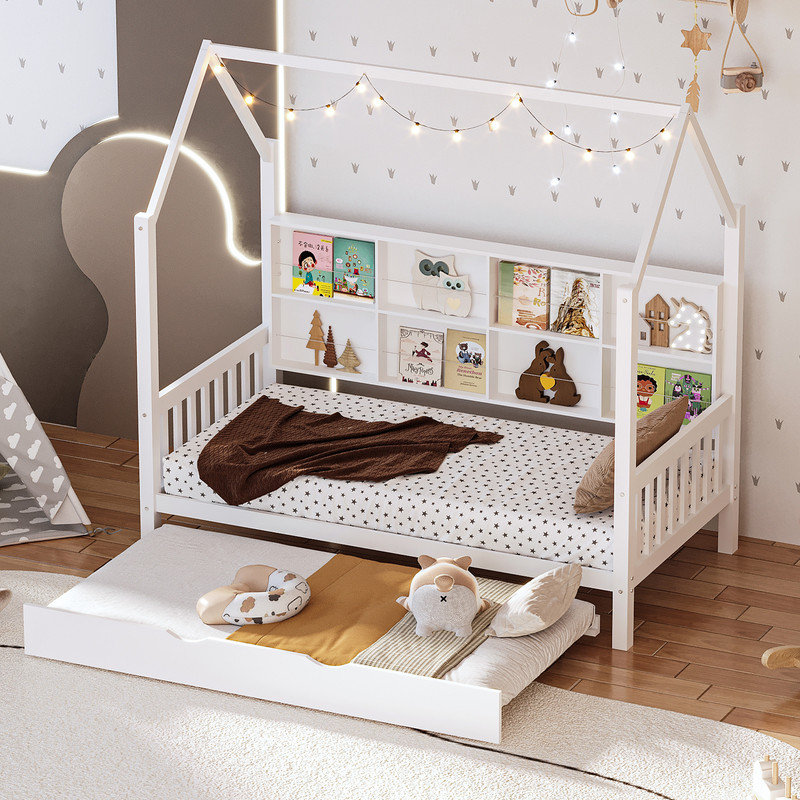 Lit plateforme avec rangement Jerald, Simple, Blanc