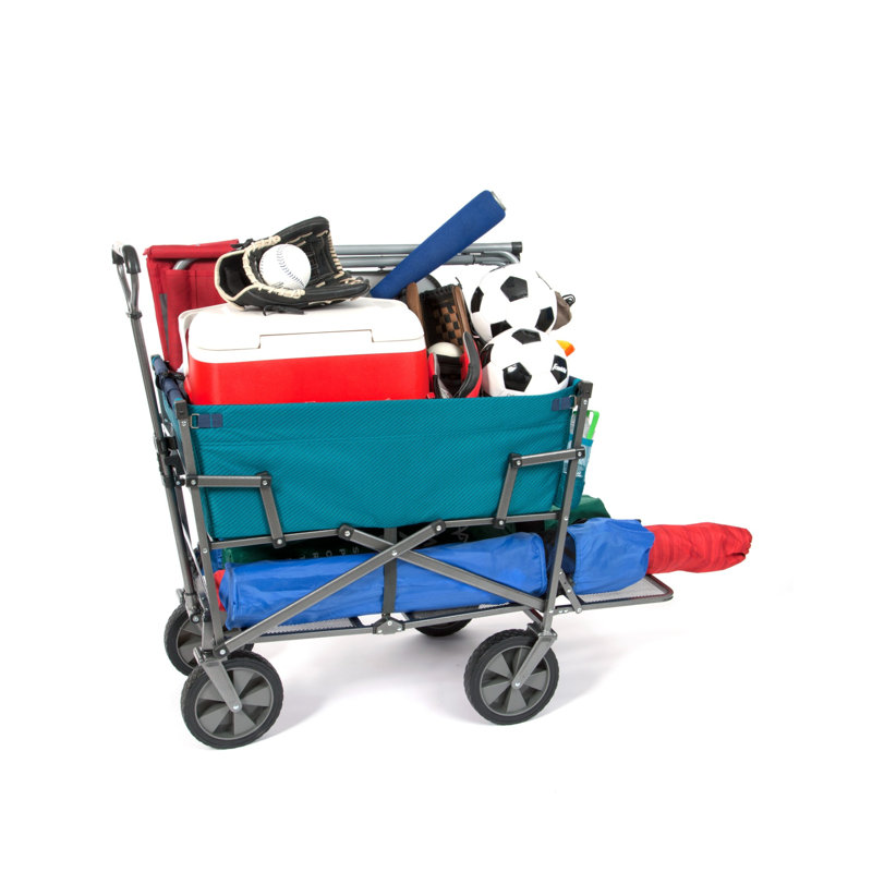 Teal Folding Alloy Steel Outdoor Utility Wagon with Flat-Free Tires