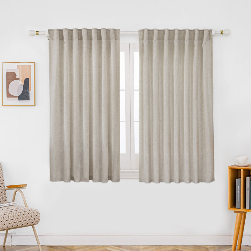 Toyoko Linen Blend Semi-Sheer Back Tab Curtains, Linen, 52" W x 54" L