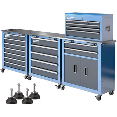 3-Piece Modular Rolling Tool Chest Combination with Stainless Steel Countertop and Detachable Storage Cabinet