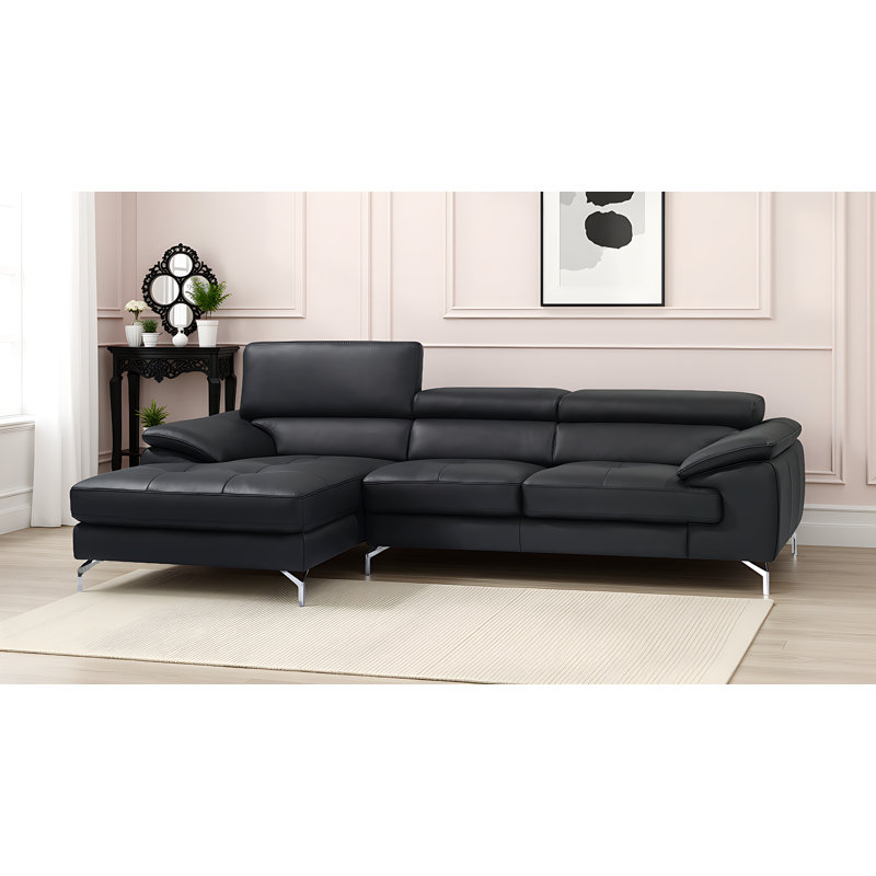 Marielys Upholstered L-Shaped Sectional Left Hand Facing, Black Leather 