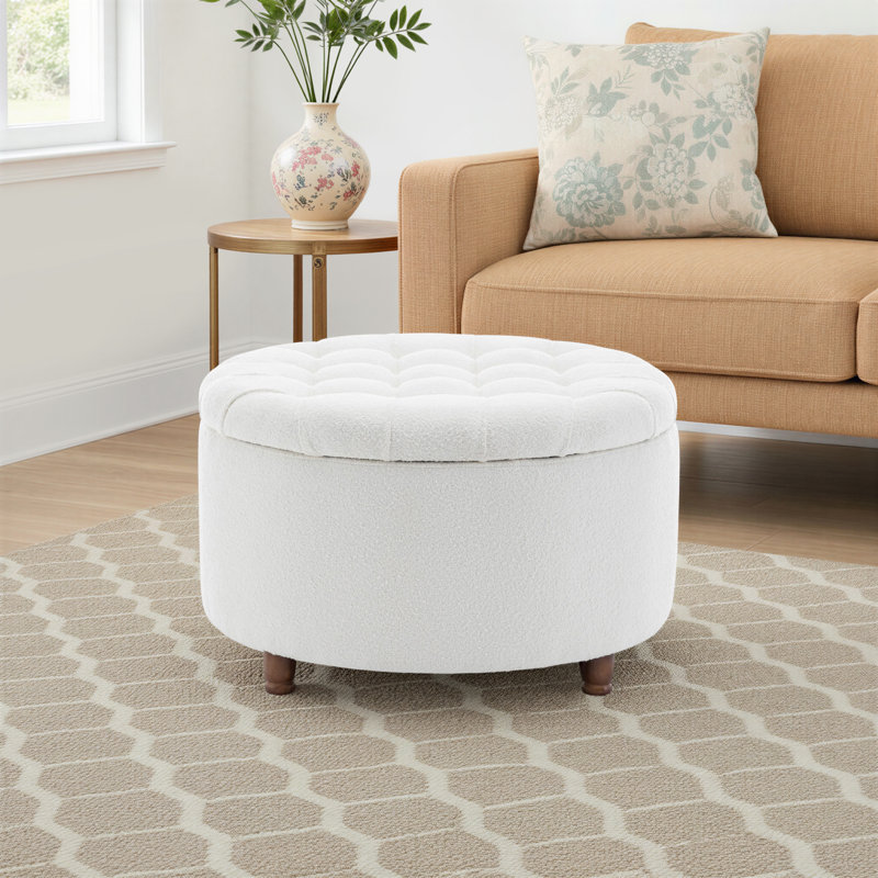 Upholstered Ottoman, Brown Floral, Brown Wood