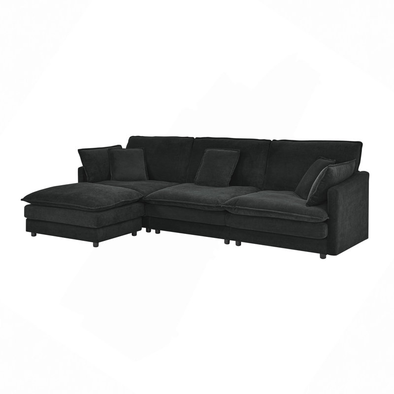Canapé modulaire, canapé-lit modulaire en L avec repose-pieds, canapé convertible surdimensionné pour 4 personnes, Noir