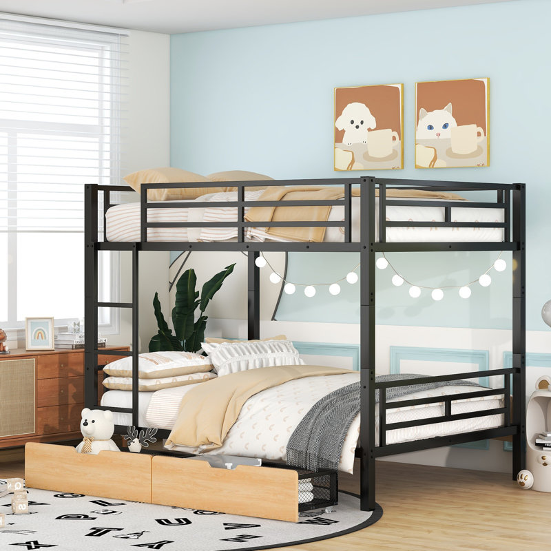 Metal Convertible Bunk Bed With 2 Drawers