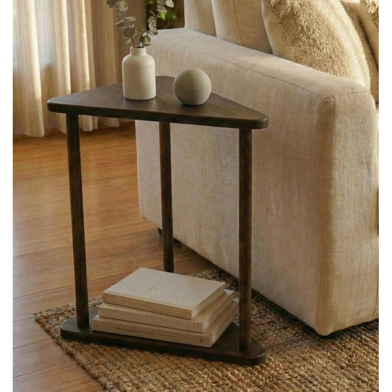 Table de bout triangulaire en bois de pin massif à 2 niveaux - H 21,7 po