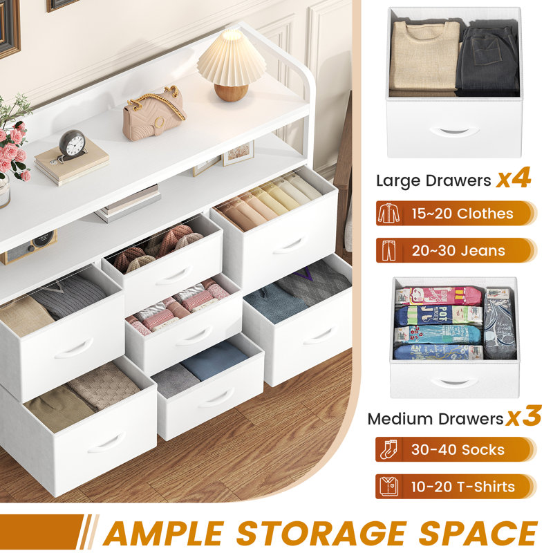Metal 30cm W 7 - Drawer Chest of Drawers, White