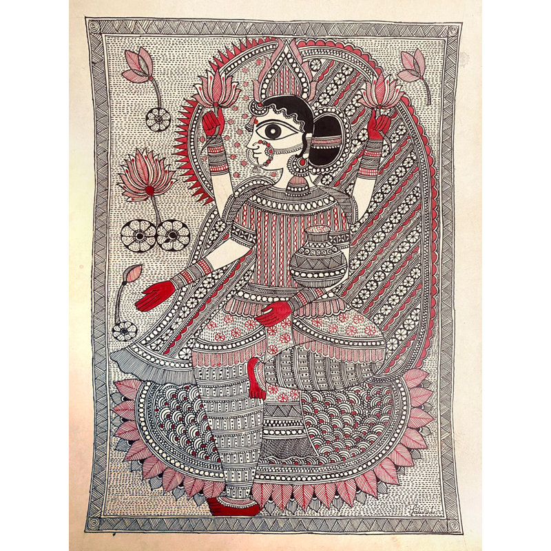 Déesse Laxmi | Encre imperméable sur papier fait à la main | Par Priti Dalwadi