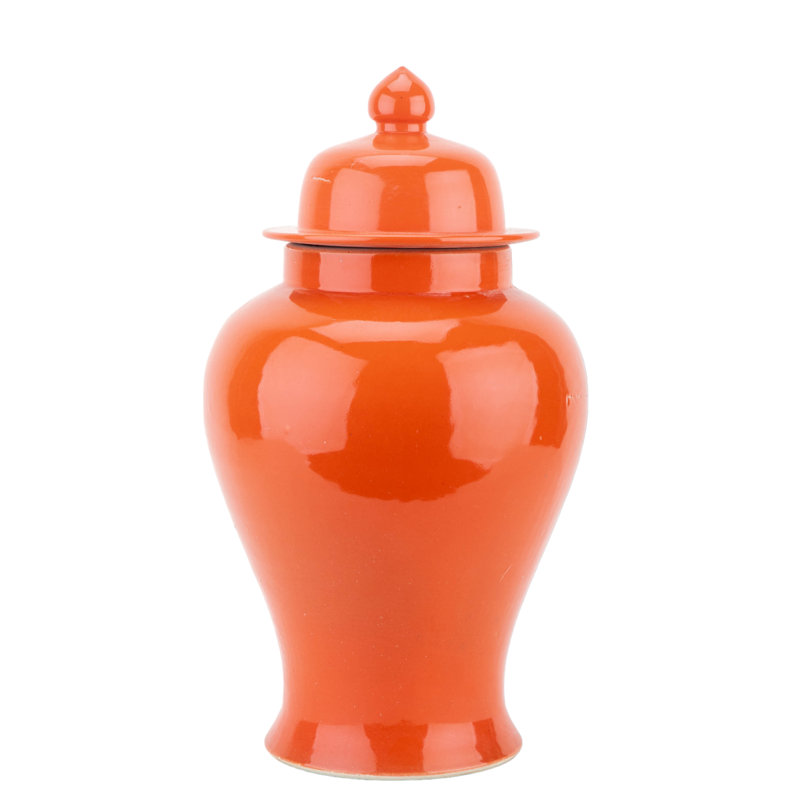 Handmade Porcelain China Jar, Orange, 16" H x 9" W x 9" D