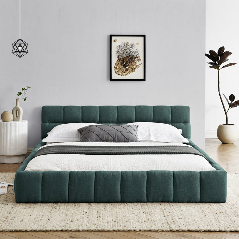 Lit tapissier bleu grand lit en chenille, tête de lit, sans sommier tapissier, lit plateforme solide et stable, bleu,