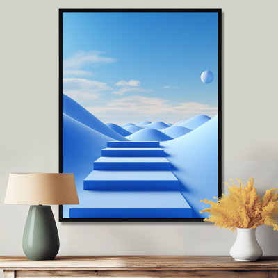 Blue Zen Stairs Landscape - Abstract Landscape Wall Art